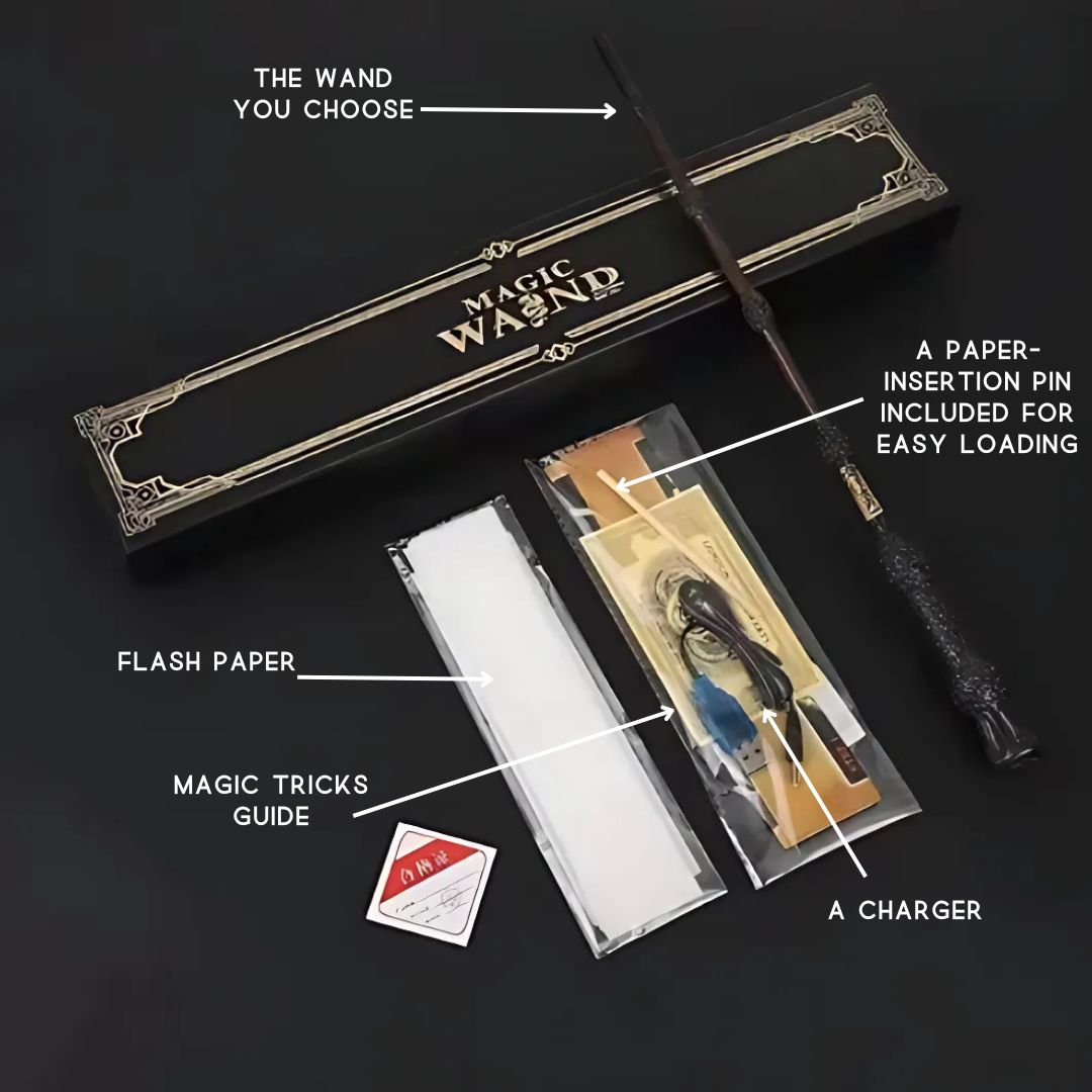 Magic wand kit with charging cable, loading tool, paper and guide