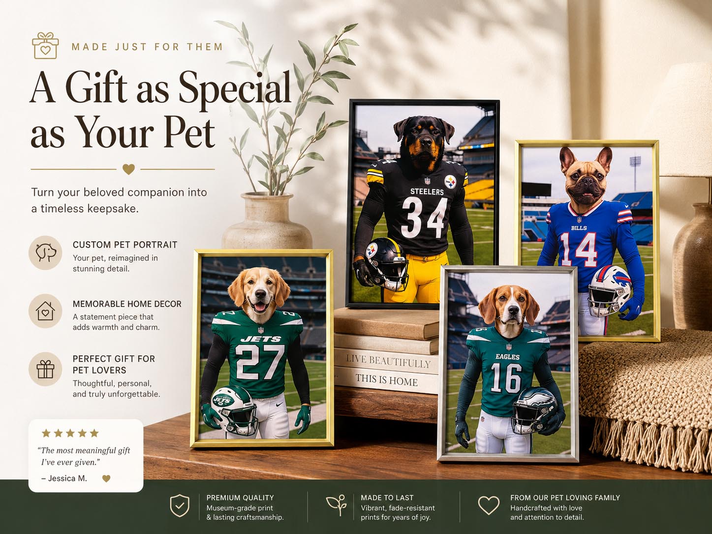 Custom Football Pet Portrait for Your Furry MVP