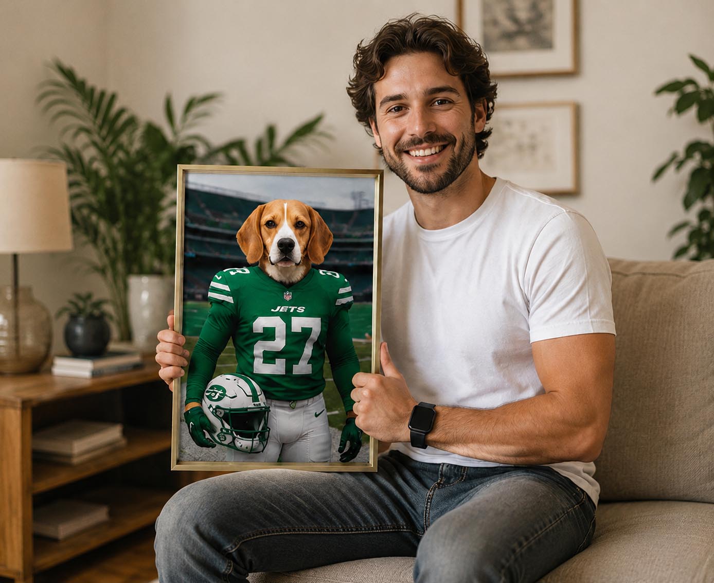 Detailed framed football pet portrait from a verified customer