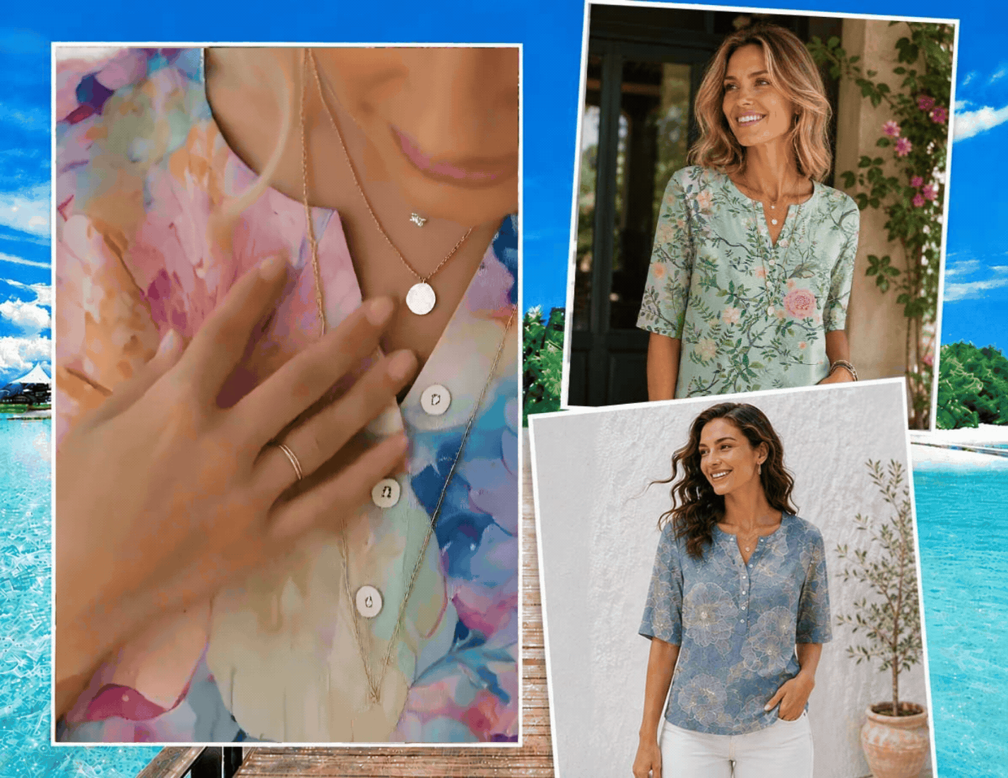 Floral Henley top color collage
