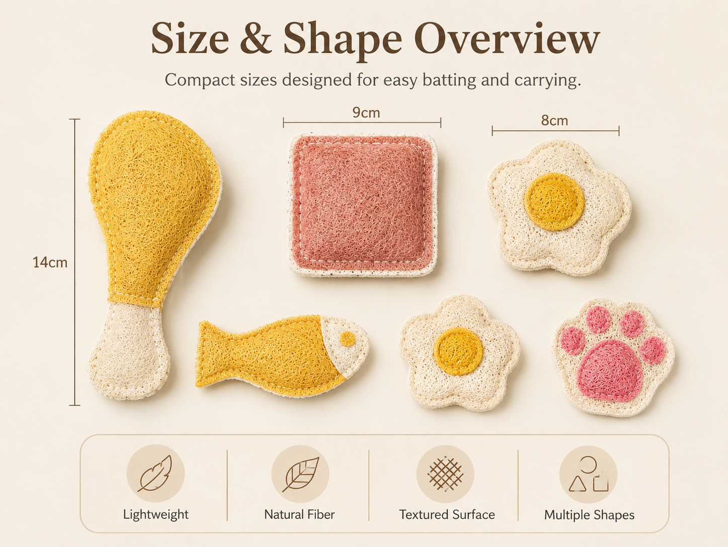 Compact cat toys in multiple cute shapes