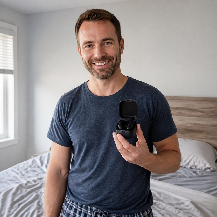 Daniel showing the open magnetic nasal dilator case