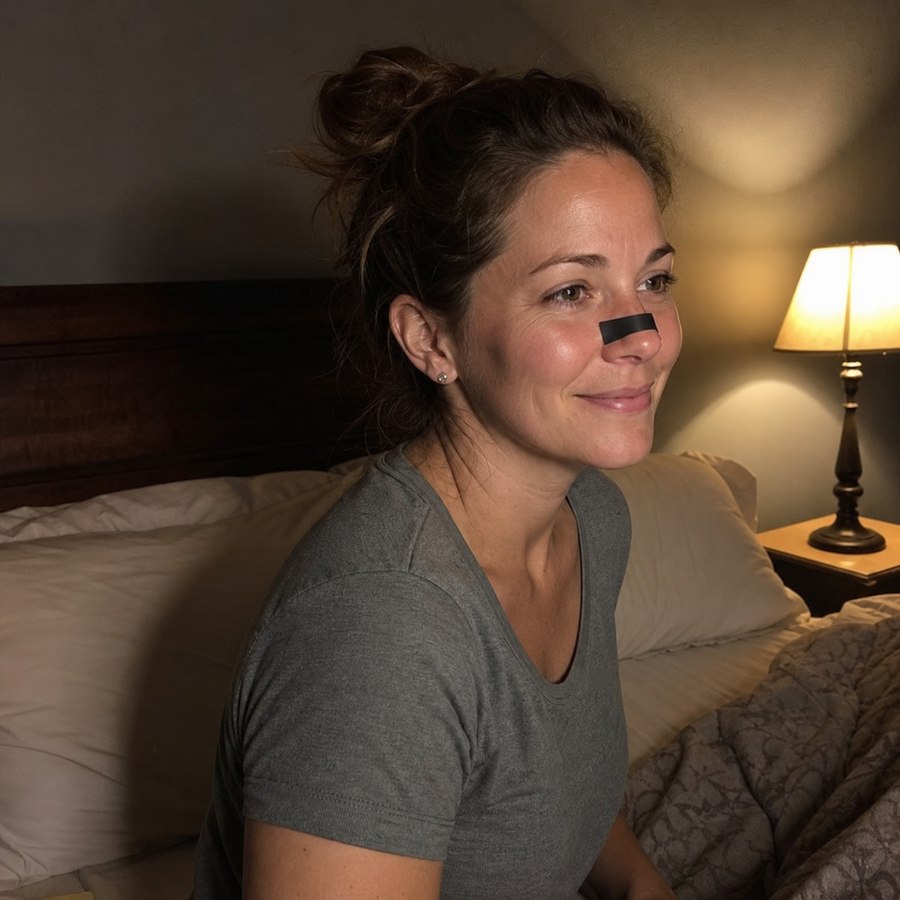 Michelle wearing the external magnetic nasal dilator