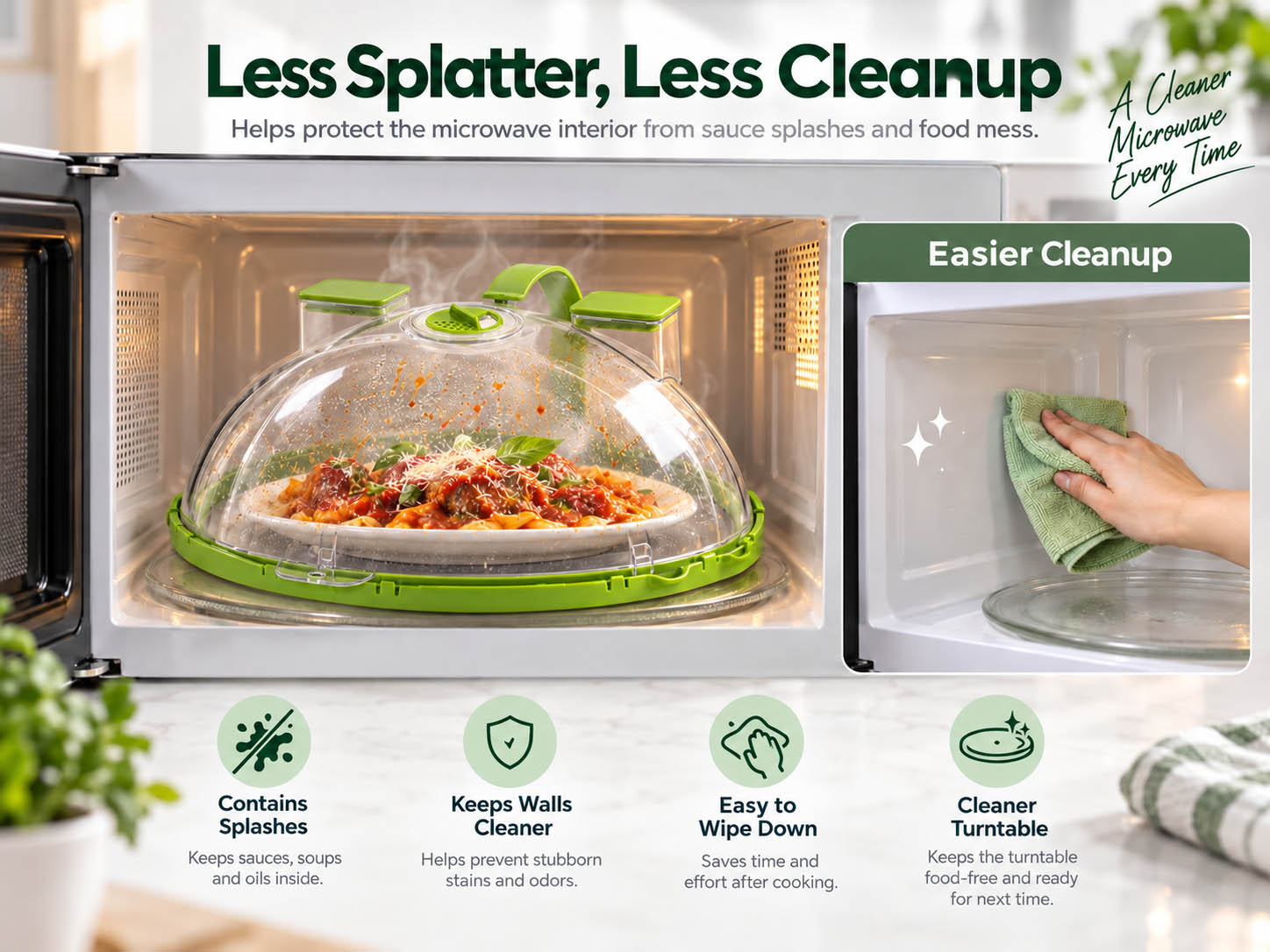 Microwave interior protected from food splatters