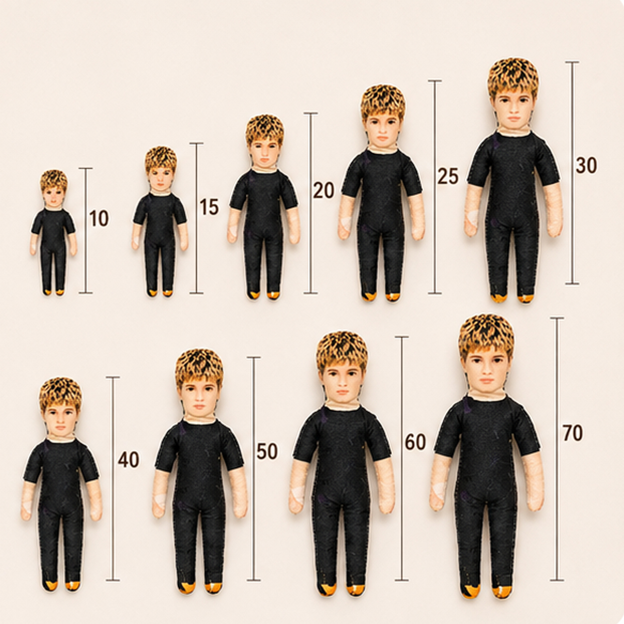 Nine Mini Me Doll sizes
