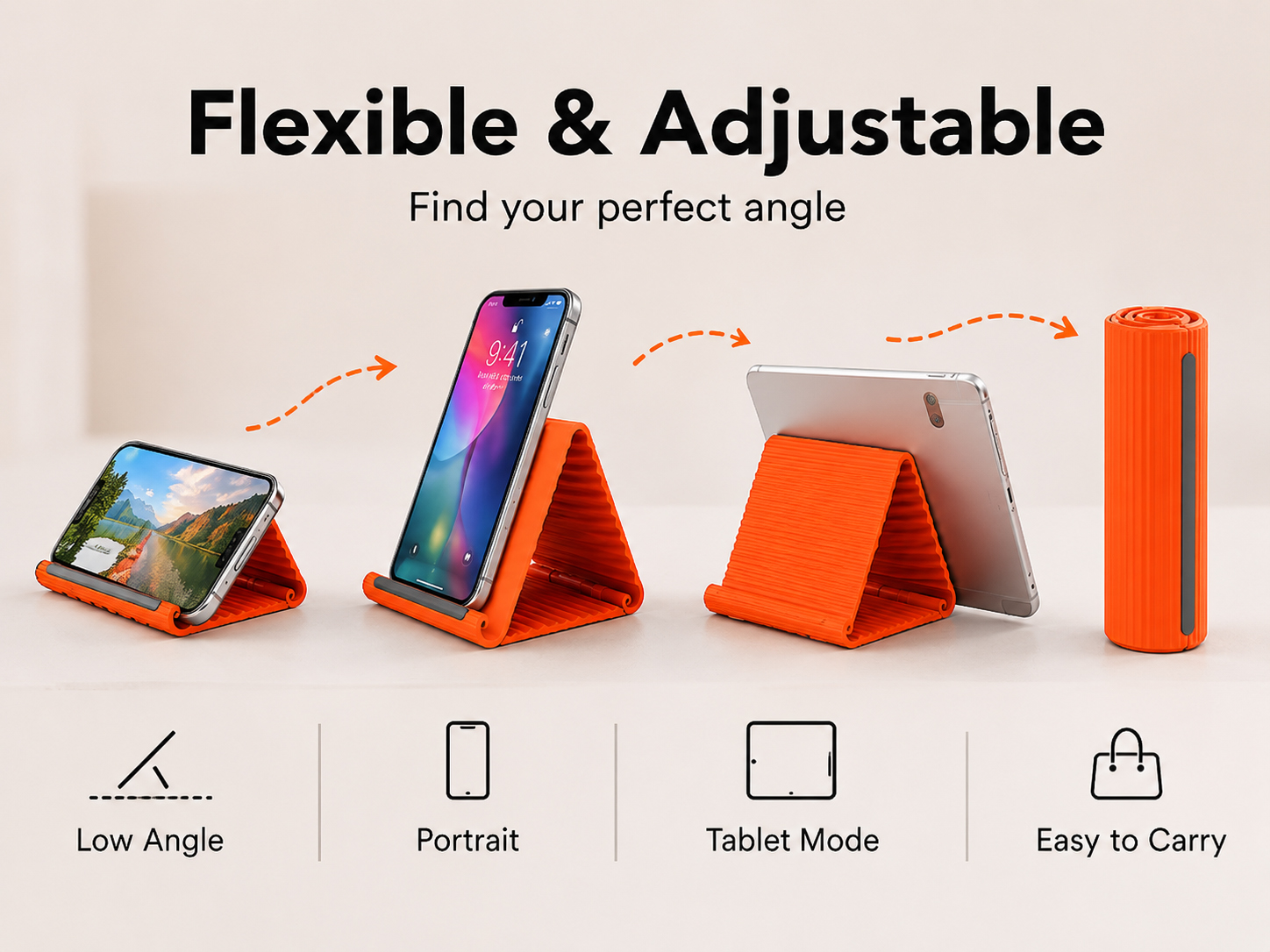 Flexible adjustable stand with multiple viewing angles