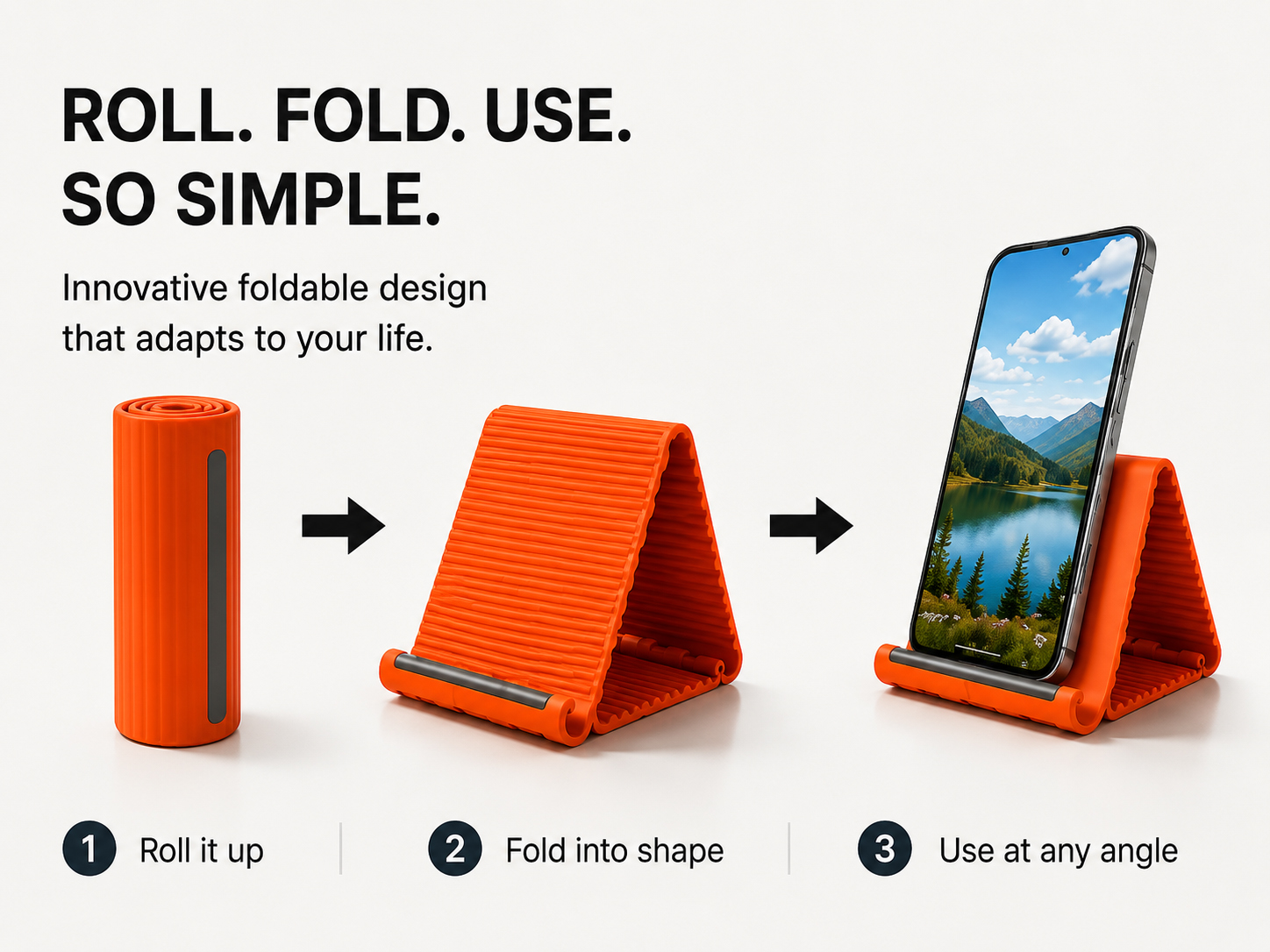 Roll, fold and use the flexible silicone stand anywhere