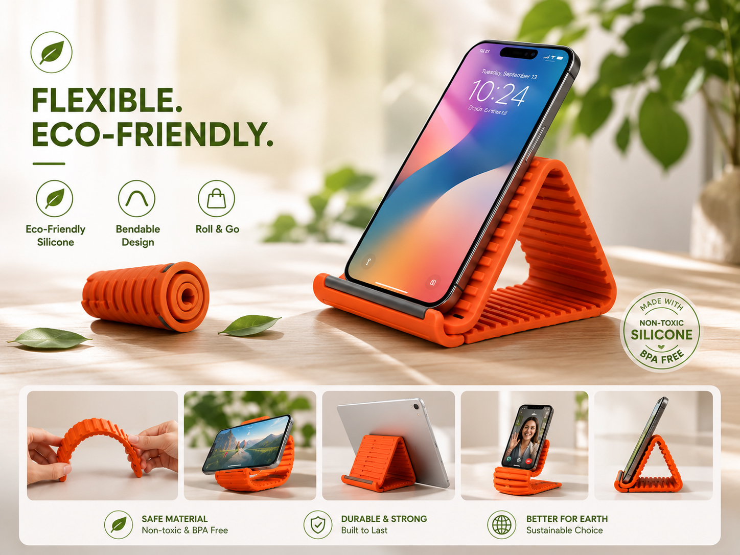Safe durable BPA-free silicone stand