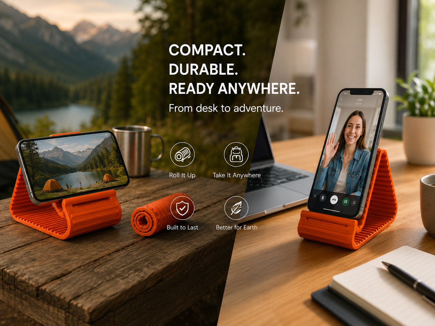 Compact foldable stand for travel and work