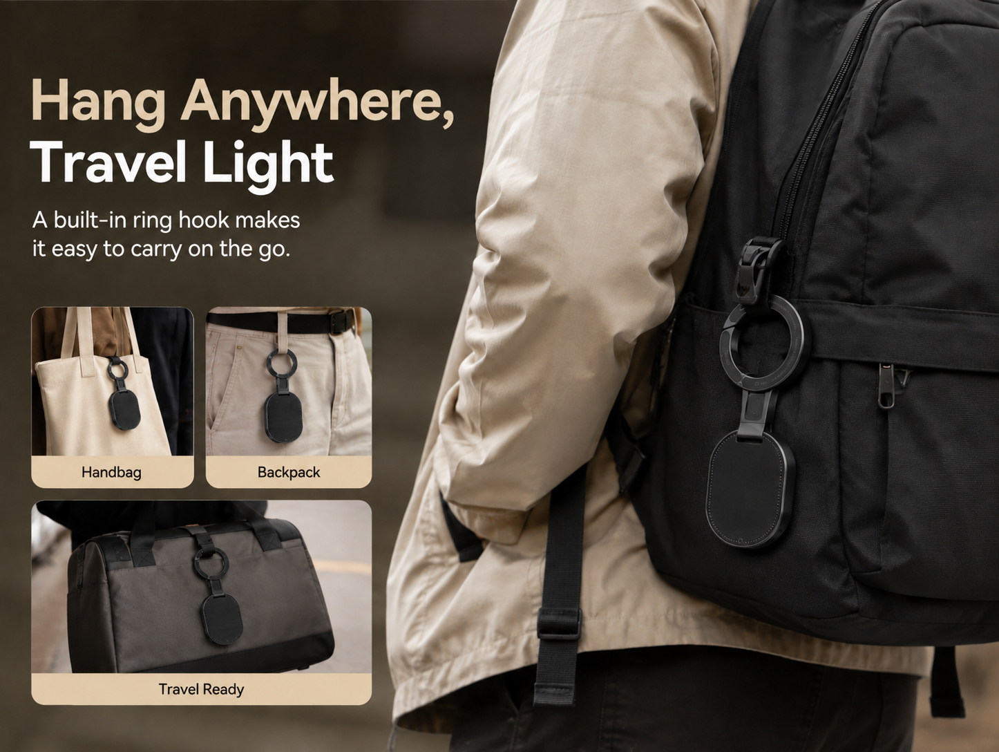 Pocket-sized ring hook for bags and travel