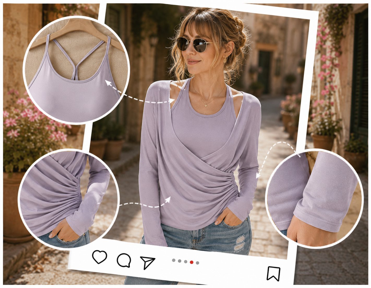 Built-in bra cami detail collage