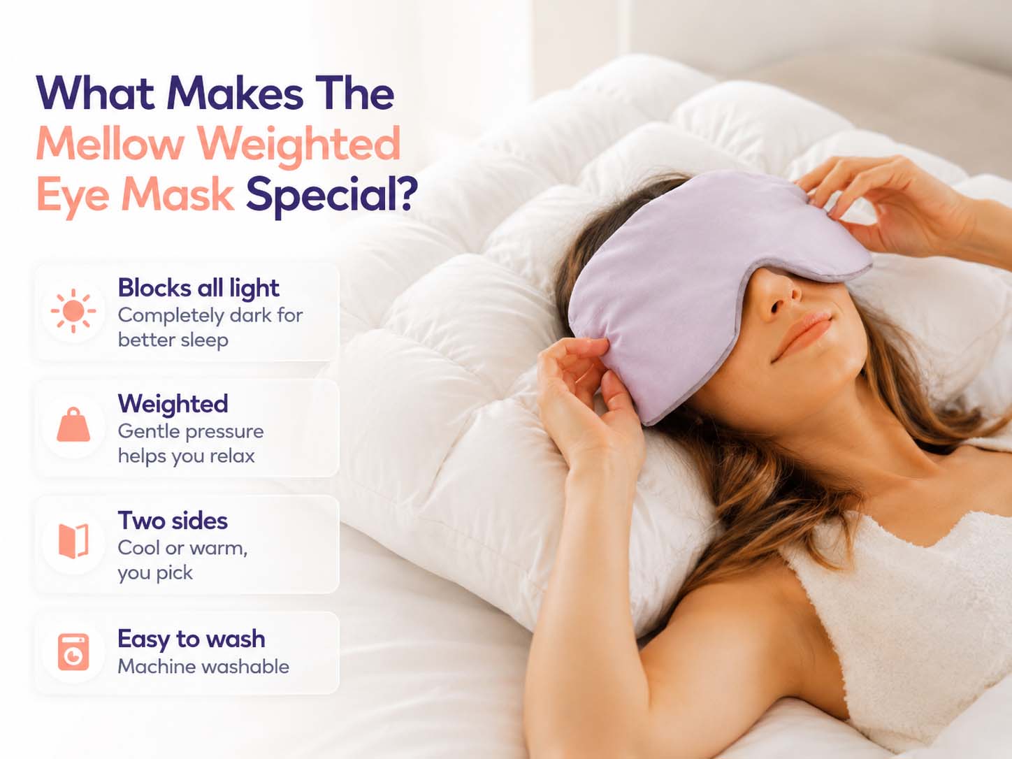 Weighted eye mask blackout and comfort features