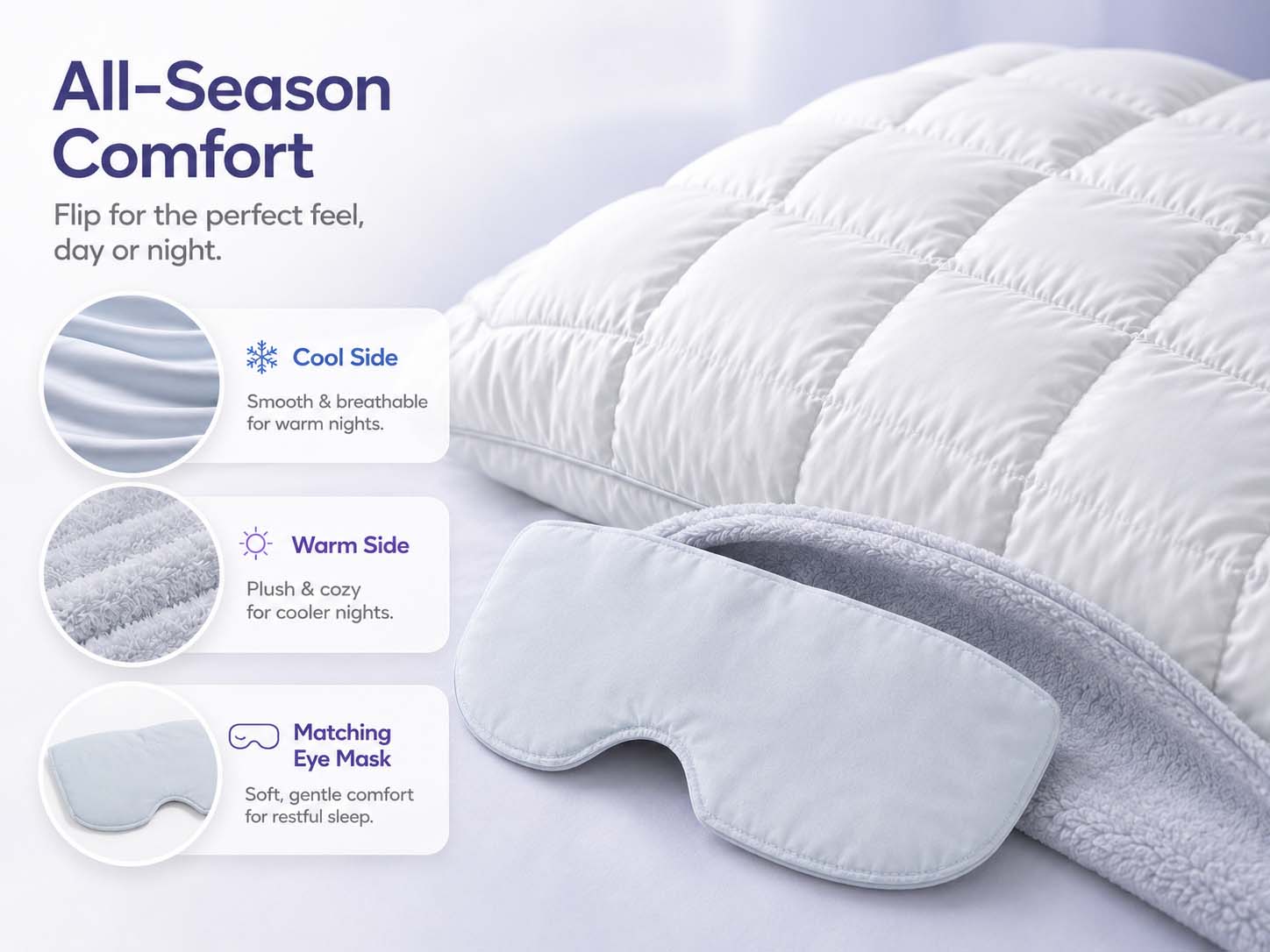 Reversible all-season pillow and eye mask