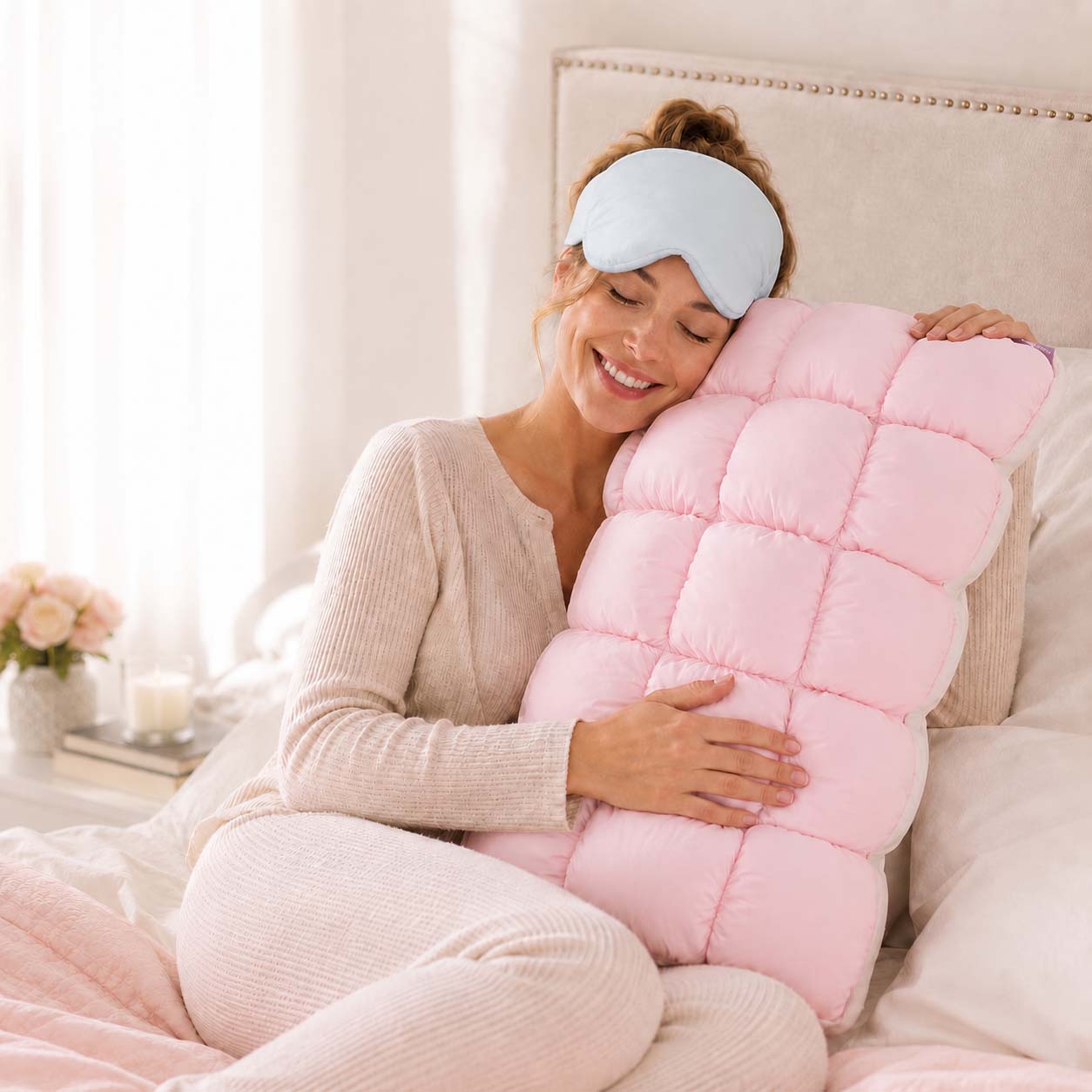 Customer holding the cooling pillow