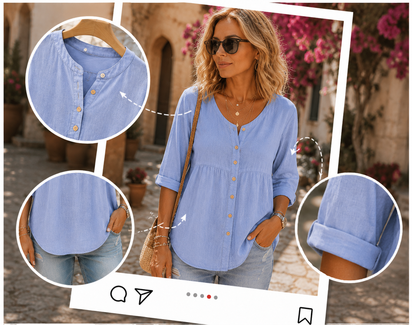 Serene V-neck blouse neckline detail