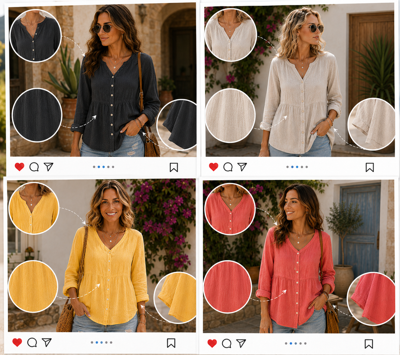Serene V-neck blouse color choices