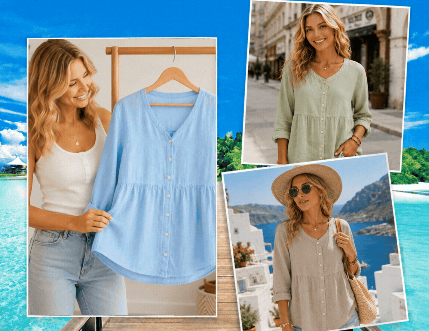 Serene V-neck blouse color collage